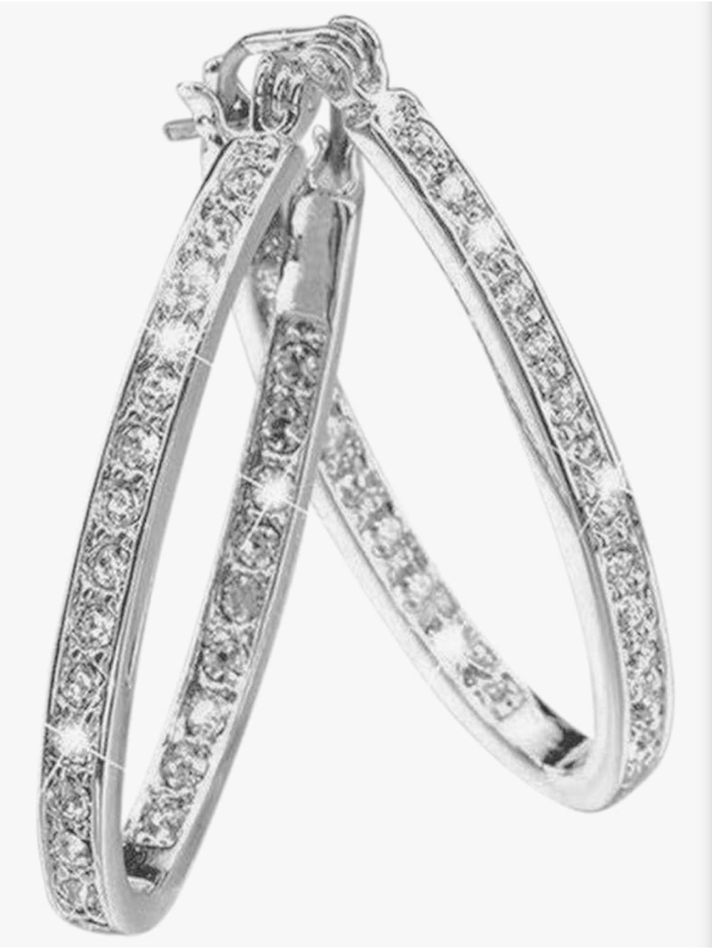 Sparkling Silver Crystal Hoop Earrings - Glimmering Silver Pair